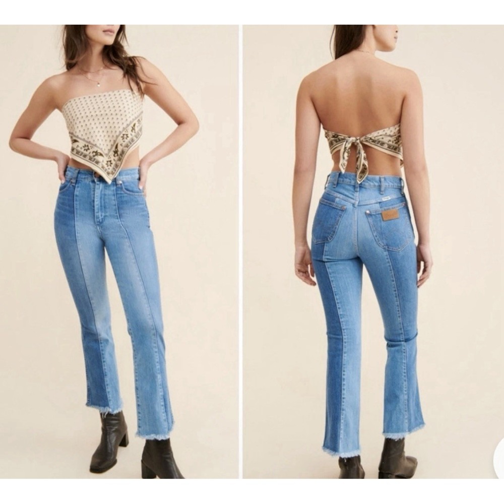 Wrangler Women's‎ Two Tones Jeans Size 28 Raw Hem High Rise Flare Denim